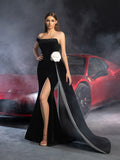 Elegant Strapless Draped Side Split Mermaid Hem Velvet Evening Dress