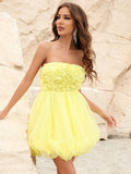 Tube Sleeveless 3D Flower Mini A Line Dress - Elonnashop