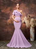 Maternity One Shoulder Cropped Top & Mermaid Hem Skirt Two Piece Set