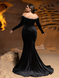 Plus Off Shoulder Split Thigh Velvet Mermaid Dress