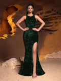 Elegant Halter Neck Sleeveless Sequin Mermaid Dresses