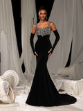 Vintage Velvet Mermaid Gown with Sweetheart Neckline, Sparkling Embellishments