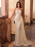 Luxurious One Shoulder Mermaid Evening Gown Flowing Side Train For Red Carpet Events Black Tie Galas Wedding Guest Attire Formal Ceremonies