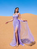 Luxury Gorgeous One Shoulder Split Thigh Mermaid Hem Formal Dress Evening Dress