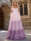 Ruched Bustier Ombre Layered Mesh Hem Wedding Dress - Elonnashop
