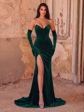 Elegant Ruched Wrap Hem Velvet Tube Prom Dress(Gloves Included)