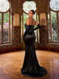 Elegant Ruched Wrap Hem Satin Tube Prom Dress(Gloves Included)