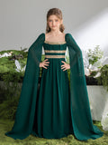 Tween Girls' Lace Trim Decoration Cape Sleeves Chiffon Party Dress