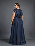 Plus Womens‘ Cowl Neck Sleeveless A Line Formal Dress