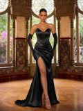 Elegant Ruched Wrap Hem Satin Tube Prom Dress(Gloves Included)