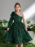 Tween Girls' One Shoulder Bow Detail Sequin Party Dress