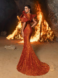 Gorgeous Maxi Sequin Flutter Sleeves Mermaid Evening Dress