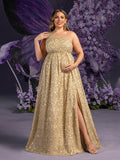 Plus Maternity One Shoulder Split Thigh Sequin Party Dress