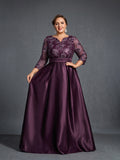 Plus Womens' Evening Gown: Allover Sequin-Embroidered Bodice & Satin A-Line Skirt – Elegant Formal Dress for Black-Tie Events