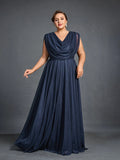 Plus Womens‘ Cowl Neck Sleeveless A Line Formal Dress