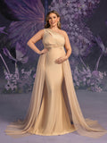 Plus Maternity One Shoulder Contrast Mesh Mermaid Evening Dress