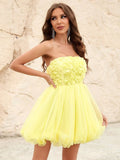 Tube Sleeveless 3D Flower Mini A Line Dress - Elonnashop