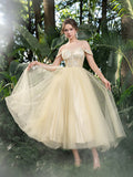 Midi Luxurious Off-Shoulder Gown with Intricate Sequin & Tiered Tulle Skirt – Elegant Dress for Opera Galas, Palace Receptions & VIP Dinners