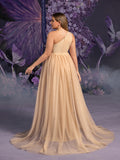 Plus Maternity One Shoulder Contrast Mesh Mermaid Evening Dress