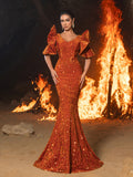 Gorgeous Maxi Sequin Flutter Sleeves Mermaid Evening Dress