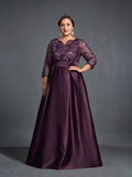 Plus Womens' Evening Gown: Allover Sequin-Embroidered Bodice & Satin A-Line Skirt – Elegant Formal Dress for Black-Tie Events