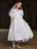 Tween Girls' Bow Front Off Shoulder Mesh A Line Dress - Elonnashop