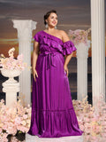 Plus Womens' Asymmetrical One Shoulder Chiffon A Line Dresses