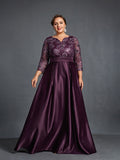 Plus Womens' Evening Gown: Allover Sequin-Embroidered Bodice & Satin A-Line Skirt – Elegant Formal Dress for Black-Tie Events