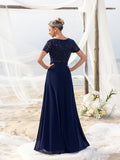 Womens' Evening Gown with Intricate Floral Appliqué & Flowing Chiffon Skirt – Elegant Formal Dress for Black-Tie Events
