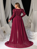Plus V Neck Gigot Sleeves Sequin Prom Jumpsuit