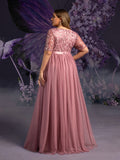 Plus Maternity Floral Sequin Embroidered Bodice Formal Party Dress