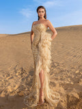 Gorgeous Floral Beaded Ruffled Evening Gown – Intricate Detailing for Opera Nights, Luxury Dinners & Modern Galas