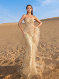 Gorgeous Floral Beaded Ruffled Evening Gown – Intricate Detailing for Opera Nights, Luxury Dinners & Modern Galas