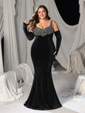 Plus Vintage Velvet Mermaid Gown with Sweetheart Neckline, Sparkling Embellishments
