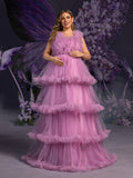 Plus Maternity V Neck Sleeveless Ruffle Trim Layered Hem Photography Dress