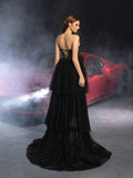 ELegant Strapless Layered High Low Hem Tulle Party Dress