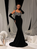 Vintage Velvet Mermaid Gown with Sweetheart Neckline, Sparkling Embellishments