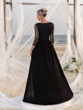 Womens' Lace Bodice & Chiffon Skirt Mother-of-the-Bride Formal Dress