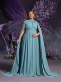 Plus Maternity Mock Neck Cape Sleeves Chiffon Evening Dress