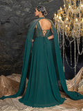 Gorgeous High Neck Chiffon Gown with Detachable Cape | Asymmetrical Cutout & Beaded Embroidery