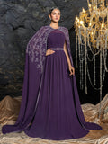 Gorgeous Two-Piece Chiffon Evening Dress | Rhinestone Cape Sleeves & A-Line Skirt with Cathedral Train