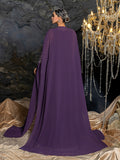 Gorgeous Two-Piece Chiffon Evening Dress | Rhinestone Cape Sleeves & A-Line Skirt with Cathedral Train