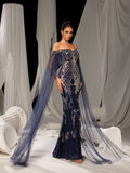Elegant Graphic Sequin Evening Gown with Translucent Sleeves and High Slit – Mermaid Silhouette for Luxury Weddings or Galas, XS-XL