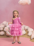 Young Girls' One Shoulder Mesh Lyaered Hem Party Dress