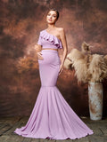 Maternity One Shoulder Cropped Top & Mermaid Hem Skirt Two Piece Set