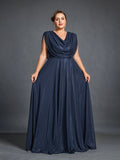 Plus Womens‘ Cowl Neck Sleeveless A Line Formal Dress