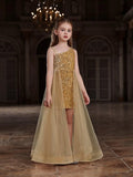 Tween Girls' Asymmetrical Neckline Mesh Overlay Sequin Dress - Elonnashop