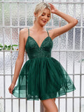 Contrast Sequin Mesh Overlay Cami Mini Dress - Elonnashop