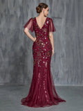 Womens' Butterfly Sleeves Sequin Mermaid Dress - Elonnashop