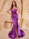Elegant Tube Satin Slit Corset Prom Dresses